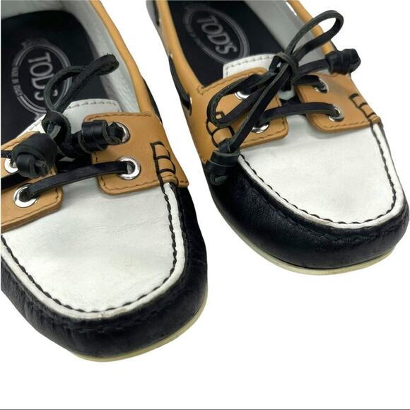 TOD'S Color block Leather Lace & Bow Driving Shoes Topsiders Moccasins Size 36 - Picture 15 of 16